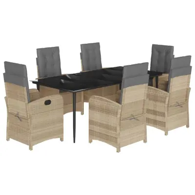 vidaXL Vrtna jedilna garnitura 7-delna z blazinami bež poli ratan