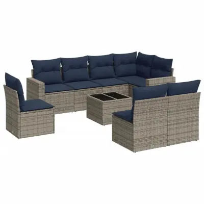 vidaXL Vrtna sedežna garnitura 9-delna z blazinami siv poli ratan