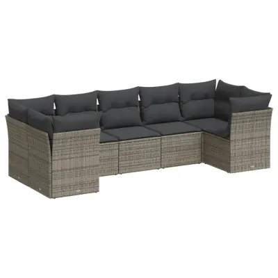 vidaXL Vrtna sedežna garnitura 7-delna z blazinami siv poli ratan