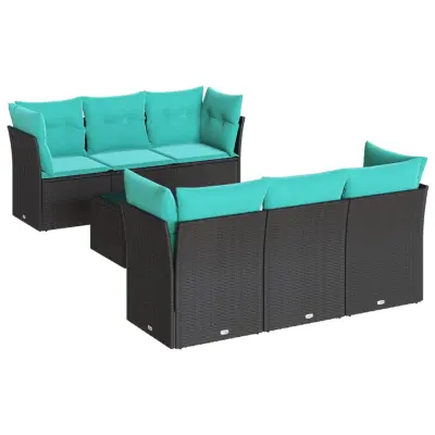 vidaXL Vrtna sedežna garnitura 7-delna z blazinami črn poli ratan