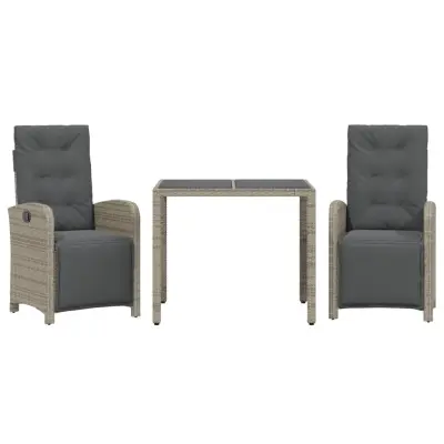 vidaXL Bistro garnitura 3-delna z blazinami siv poli ratan