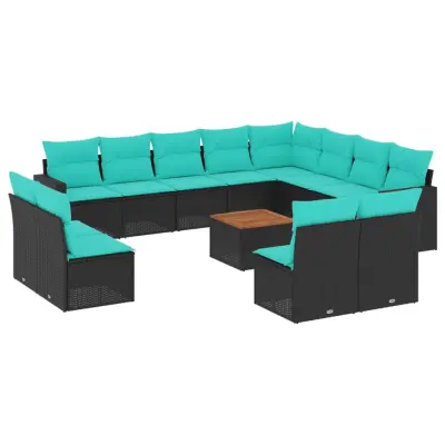 vidaXL Vrtna sedežna garnitura 13-delna z blazinami črn poli ratan