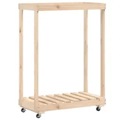 vidaXL Držalo za polena s kolesi 76,5x40x108 cm trdna borovina