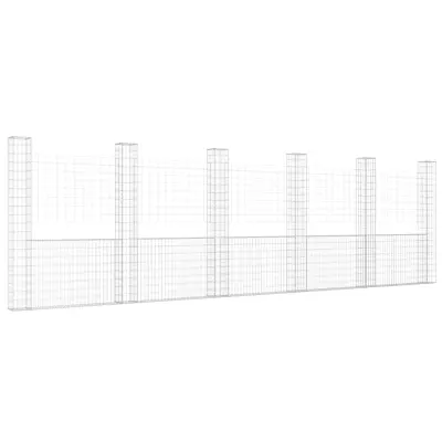 vidaXL Gabion košara U-oblike s 6 stebri železo 620x20x200 cm
