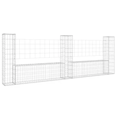vidaXL Gabion košara U-oblike s 3 stebri železo 260x20x100 cm