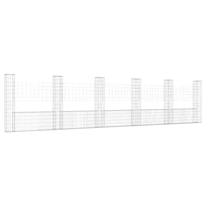 vidaXL Gabion košara U-oblike s 6 stebri železo 620x20x150 cm