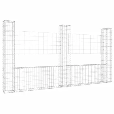 vidaXL Gabion košara U-oblike s 3 stebri železo 260x20x150 cm