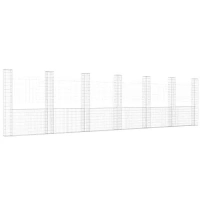 vidaXL Gabion košara U-oblike s 7 stebri železo 740x20x200 cm
