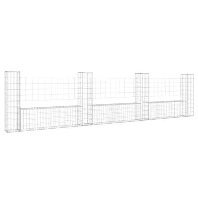vidaXL Gabion košara U-oblike s 4 stebri železo 380x20x100 cm