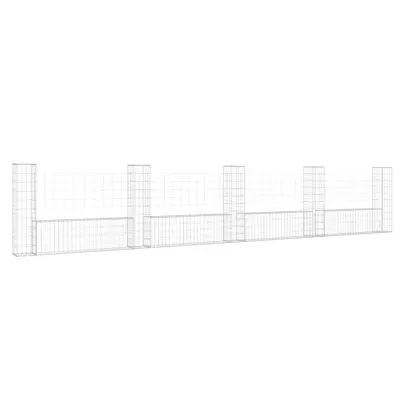 vidaXL Gabion košara U-oblike s 5 stebri železo 500x20x100 cm