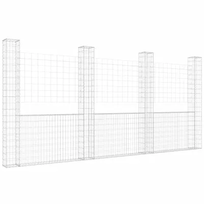 vidaXL Gabion košara U-oblike s 4 stebri železo 380x20x200 cm