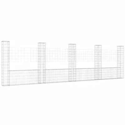 vidaXL Gabion košara U-oblike s 5 stebri železo 500x20x150 cm