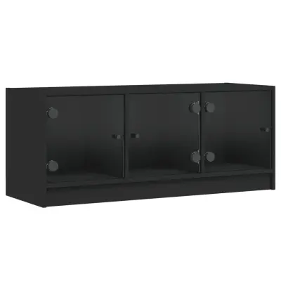 vidaXL TV omarica s steklenimi vrati črna 102x37x42 cm
