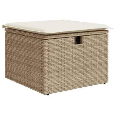 vidaXL Vrtni stolček z blazino bež 55x55x37 cm poli ratan