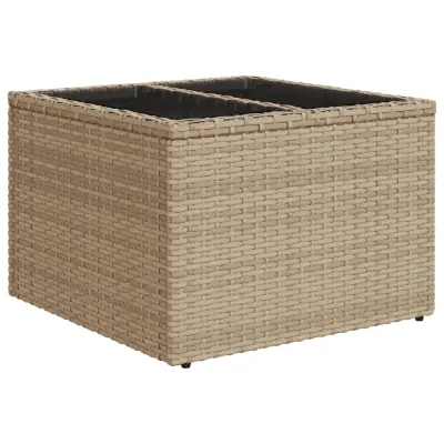 vidaXL Vrtna miza s stekleno mizno ploščo bež 55x55x37 cm poli ratan