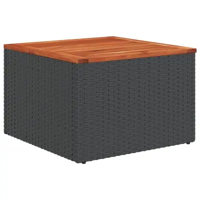 vidaXL Vrtna miza črna 55x55x37 cm poli ratan in akacijev les