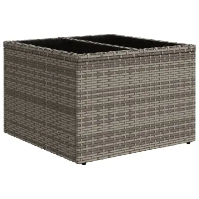 vidaXL Vrtna miza s stekleno mizno ploščo siva 55x55x37 cm poli ratan