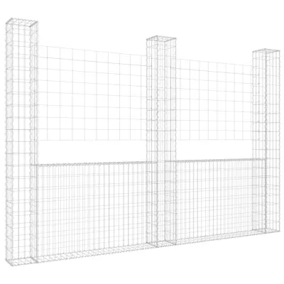 vidaXL Gabion košara U-oblike s 3 stebri železo 260x20x200 cm