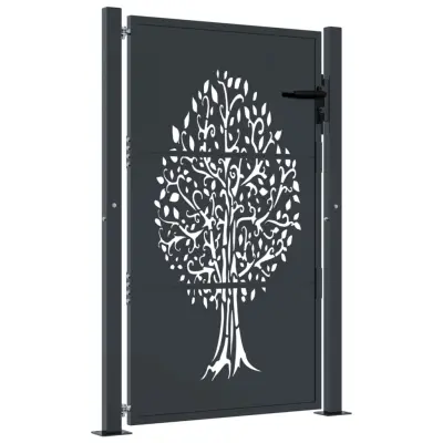 vidaXL Vrtna vrata antracitna 105x130 cm jeklena oblika drevesa