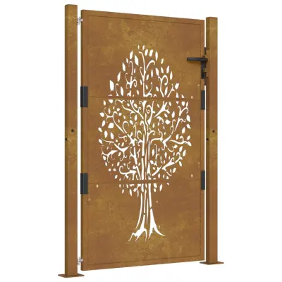 vidaXL Vrtna vrata 105x130 cm Corten jeklo dizajn drevesa