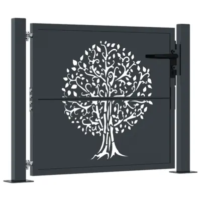 vidaXL Vrtna vrata antracitna 105x105 cm jeklena oblika drevesa