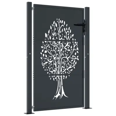 vidaXL Vrtna vrata antracitna 105x155 cm jeklena oblika drevesa
