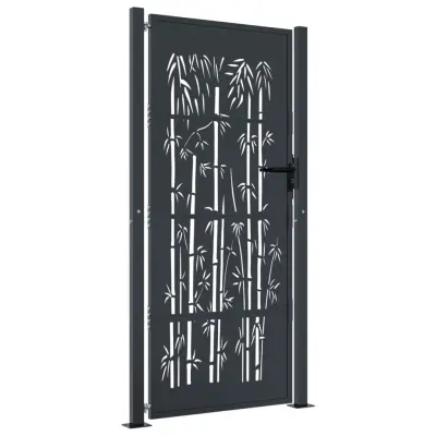 vidaXL Vrtna vrata antracitna 105x205 cm jeklena oblika bambusa