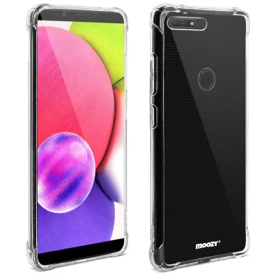 Moozy Shock Proof Silikonski ovitek za Huawei Y6 2018 - prozoren, kristalno čist ovitek za telefon, mehak TPU ovitek