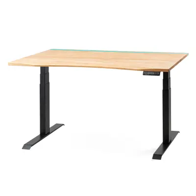 ErgoHide hrastova dvižna miza z epoksidno LED lučjo (180×80cm / ergonomsko prisekan rob)