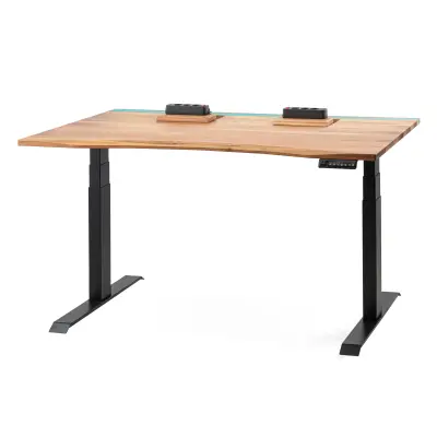 ErgoHide orehova dvižna miza z epoksidno LED lučjo in prostorom za kable (150×80cm / ergonomsko prisekan rob)