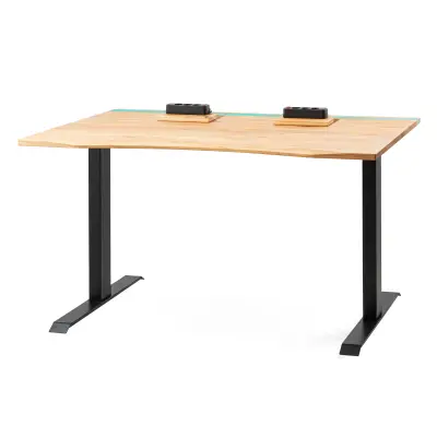ErgoHide hrastova miza z epoksidno LED lučjo in prostorom za kable (180×80cm / raven rob)