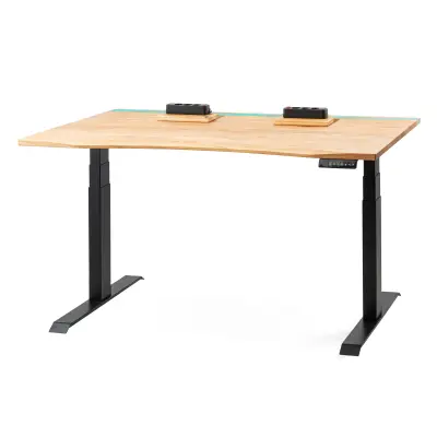 ErgoHide hrastova dvižna miza z epoksidno LED lučjo in prostorom za kable (180×80cm / raven rob)