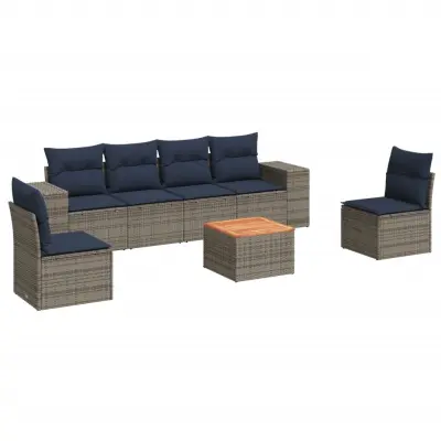 vidaXL Vrtna sedežna garnitura 7-delna z blazinami siv poli ratan