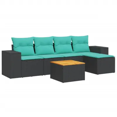 vidaXL Vrtna sedežna garnitura 6-delna z blazinami črn poli ratan