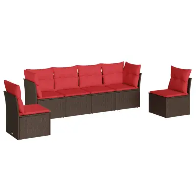 vidaXL Vrtna sedežna garnitura 6-delna z blazinami rjav poli ratan