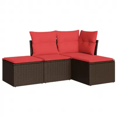 vidaXL Vrtna sedežna garnitura 4-delna z blazinami rjav poli ratan