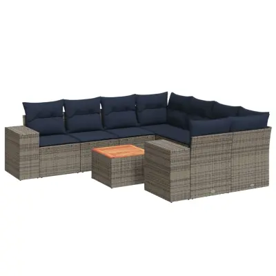 vidaXL Vrtna sedežna garnitura 9-delna z blazinami siv poli ratan