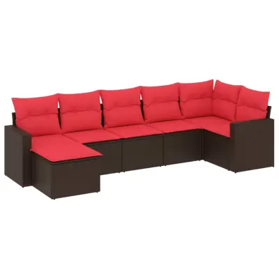 vidaXL Vrtna sedežna garnitura 7-delna z blazinami rjav poli ratan