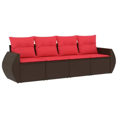 vidaXL Vrtna sedežna garnitura 4-delna z blazinami rjav poli ratan