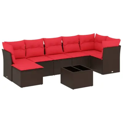 vidaXL Vrtna sedežna garnitura 8-delna z blazinami rjav poli ratan