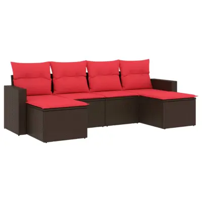 vidaXL Vrtna sedežna garnitura 6-delna z blazinami rjav poli ratan