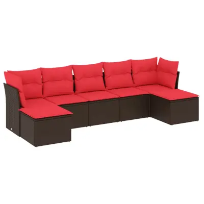 vidaXL Vrtna sedežna garnitura 7-delna z blazinami rjav poli ratan