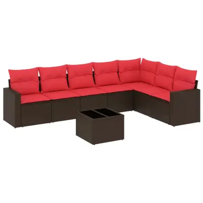 vidaXL Vrtna sedežna garnitura 8-delna z blazinami rjav poli ratan