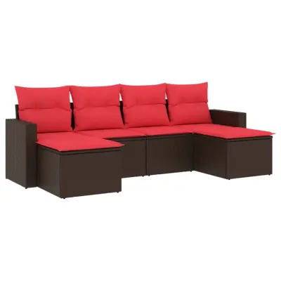 vidaXL Vrtna sedežna garnitura 6-delna z blazinami rjav poli ratan