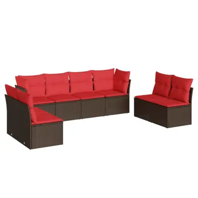 vidaXL Vrtna sedežna garnitura 8-delna z blazinami rjav poli ratan