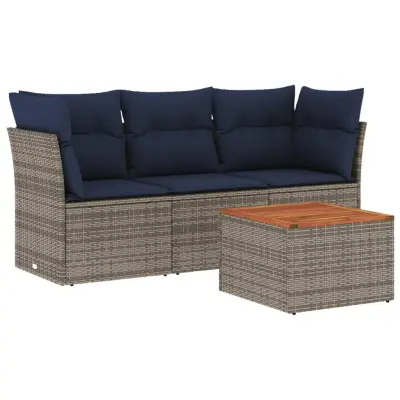 vidaXL Vrtna sedežna garnitura 4-delna z blazinami siv poli ratan