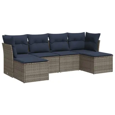 vidaXL Vrtna sedežna garnitura 6-delna z blazinami siv poli ratan