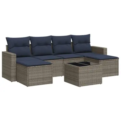 vidaXL Vrtna sedežna garnitura 7-delna z blazinami siv poli ratan