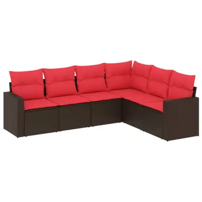 vidaXL Vrtna sedežna garnitura 6-delna z blazinami rjav poli ratan