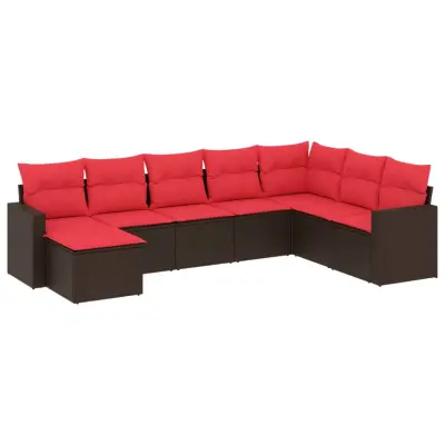 vidaXL Vrtna sedežna garnitura 8-delna z blazinami rjav poli ratan